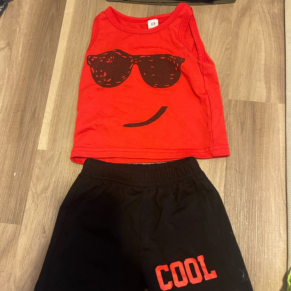 Red Tank Top and Black Shorts Set